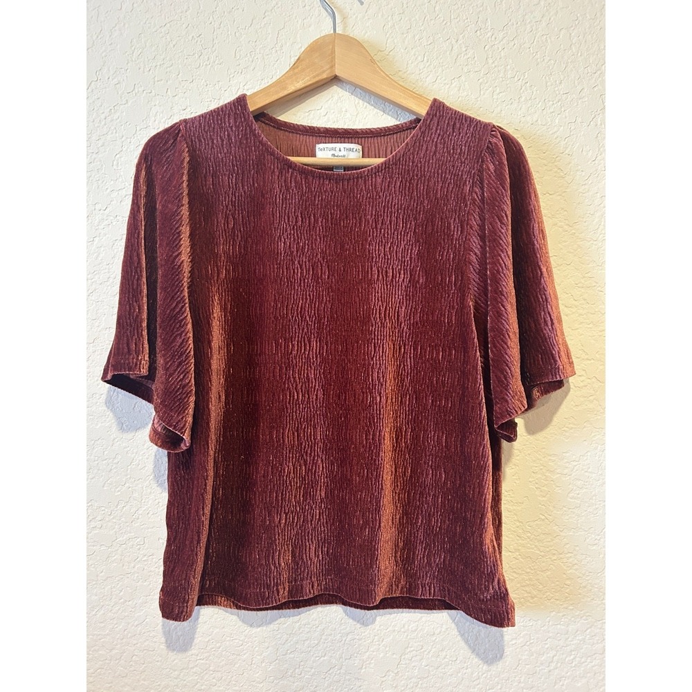 Madewell Texture & Thread Red Velour Velvet Top Sz M Festival Boho Monochrome